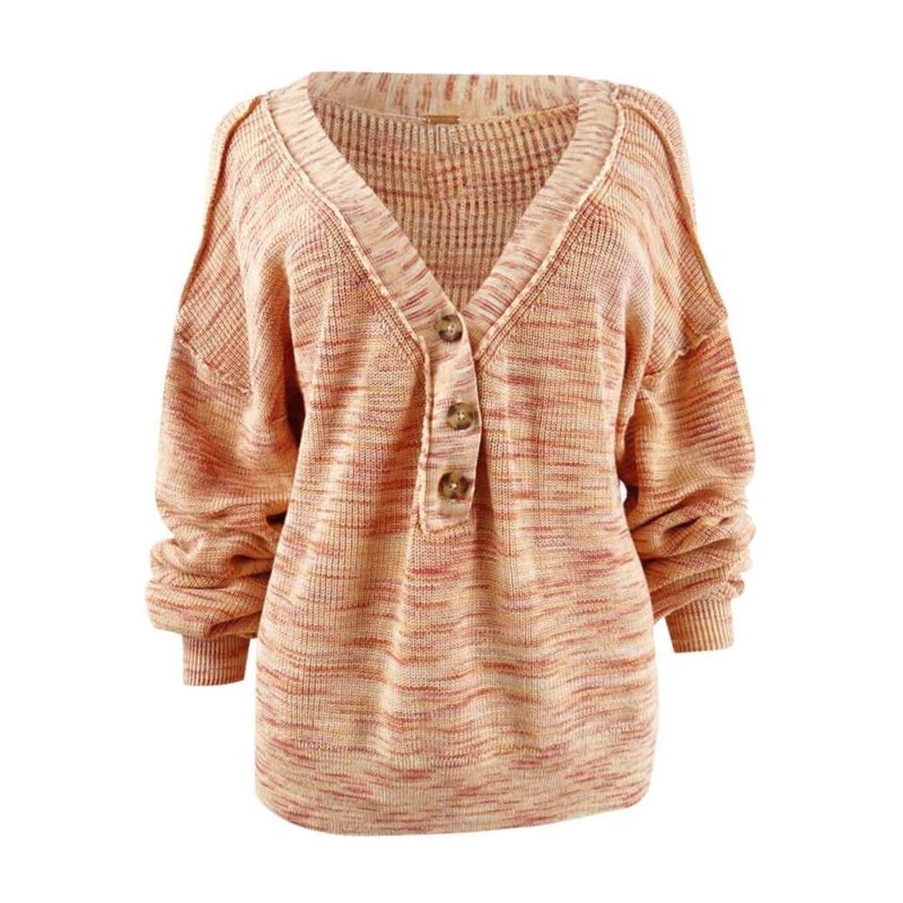 Free People Women's Mercury Henley Sweater  (M, Dried Roses Combo)